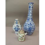 A reproduction Chinese blue and white vase of tall bottle shape, 40cm high; together with a