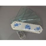 Five vintage bevelled glass door plates with faceted screw heads together with a later blue and