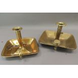 Two Victorian brass chamber sticks, one with pair of candle snuffers, both lacking conical snuffers,