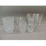 A quantity of cut and other glassware including Webb fish and wave vase, three cut glass wine