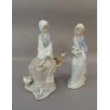 Two Lladro porcelain figures, one modelled as a girl with cala lillies in her lap the other with