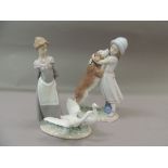 A Lladro figure of a young girl with geese, 25cm high; together with another Ladro figure of a young