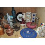 A quantity of miscellaneous items to include onyx vase, Indian school picture, brass tray,