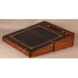 A Victorian figured walnut and brass bound writing slope, with vacant brass cartouche, the