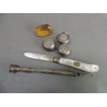 A Victoria silver bladed fruit knife with Mother-of-Pearl handle together with three Victorian