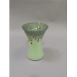 A Strathearn of Crieff pale green glass vase of waisted form, moulded leaping salmon mark to
