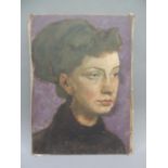 Mid 20th century British School, Portrait of a woman, head and shoulders, dark hair swept up,