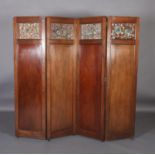 A four fold mahogany screen in the style of Betty Joel c.1930/40s, each fold having a glazed panel