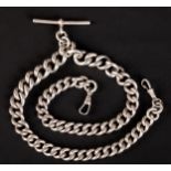 AN EDWARD VII SILVER WATCH CHAIN in graduated curb links with T bar and swivel fasteners,