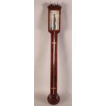 A GEORGE III MAHOGANY STICK BAROMETER BY M. MAGGI outlined throughout with parquetry stringing,