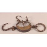 A SET OF 19TH CENTURY BRASS AND STEEL SHEEP BALE SCALES with suspension rings, hooks and brass