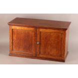 AN EDWARD VII OAK STATIONERY CABINET having two indented doors, the interior fitted with shelves,