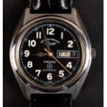 A WEST END WATCH CO. LOWAN MILITARY STYLE AUTOMATIC DAY DATE WRISTWATCH, in stainless steel