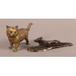 AN ORMOLU FIGURE OF A KITTEN, realistically modelled, 12cm long x 7cm high, together with a bronze