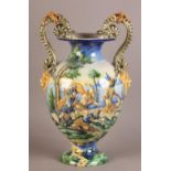 A LATE 19TH CENTURY CANTAGALLI FAIENCE POTTERY TWO HANDLED BALUSTER VASE with an Italianate