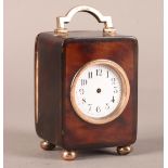 A LATE VICTORIAN TORTOISESHELL AND 9CT ROSE GOLD TRAVEL CLOCK, of rectangular outline with rounded
