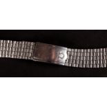 AN OMEGA STAINLESS STEEL WATCH BRACELET Ref 826c, 18mm, approx length 16.5cm (at fault), lacking