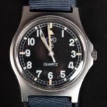 A CWC MILITARY QUARTZ WRISTWATCH c.1982 in matt steel 'Fat Boy' case with protected crown and