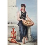 A BERLIN PORCELAIN PLAQUE, rectangular, painted with a young Arabian woman holding a shallow