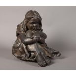 ARR Walter Awlson (Scotland b.1949), Young girl, sitting, her knees drawn up to her chin, bronzed