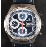 A PERONA GENTLEMAN'S DAY DATE AUTOMATIC CHRONOGRAPH WRISTWATCH c.1975 in chromed tonneau four button