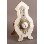 A 19TH CENTURY FRENCH CHAMPLEVE ENAMEL AND MARBLE EASEL TIMEPIECE with thermometer, the white enamel