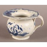 A LEEDS CREAMWARE SPITTOON, c.1800, painted in underglaze blue with chinoiserie pattern of pagoda,