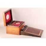 A 19TH CENTURY ROSEWOOD AND ABELONE INLAID LADY'S BOX, the lid inlaid with a vacant cartouche within
