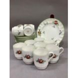 A set of Spode fruit decorated cups and saucers and bread and butter plate.