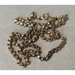 A Victorian neck chain in 9ct gold, belcher links with later 9ct gold bolt ring fastener,