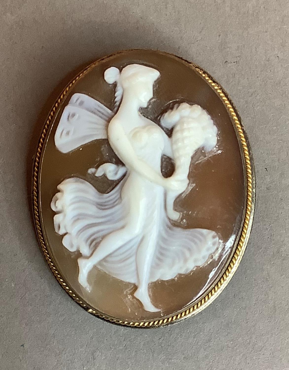 A shell cameo brooch/pendant c.1960, the oval portrait of Ceres, collet set within a silver gilt - Image 3 of 3