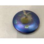 A Ditchfield for Glassform blue lustre paperweight mounted with a white metal dragonfly, etched