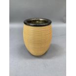 A David Linley holder of honeypot design, ribbed beech with silver plated liner, stamped Linley to