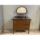 An Edwardian mahogany chest of three panelled long drawers on square tapered legs, 91cm wide x