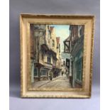 F.G. Trott 'The Shambles, York', oil on canvas signed to lower left, titled and dated 1959 verso,