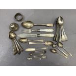 A quantity of silver flatware including bright cut teaspoons initialled H (4), five Victorian