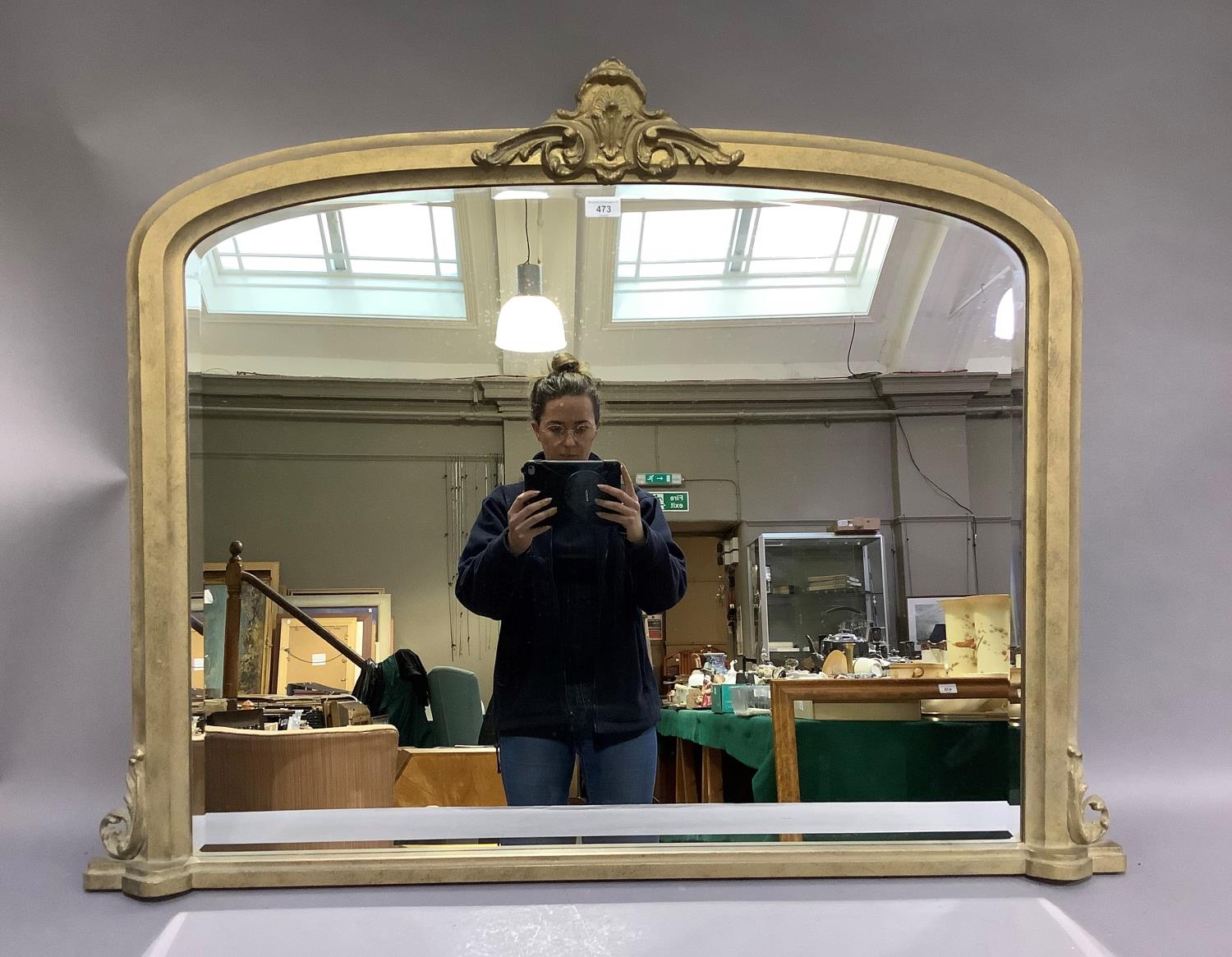 A reproduction gilt over mantel mirror in Victorian style with central foliate applied detail, - Image 3 of 3