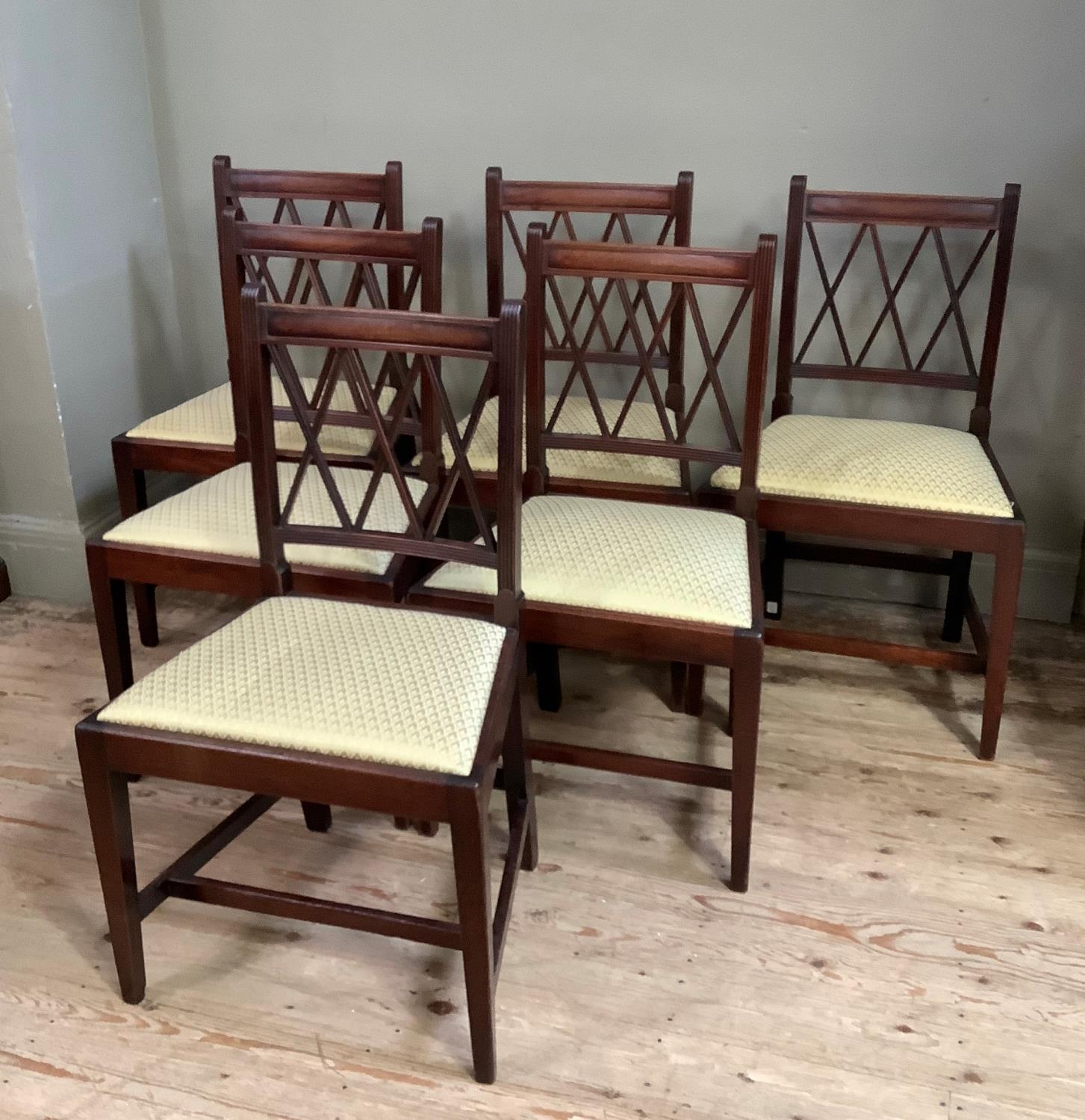 A set of six 19th century mahogany dining chairs, the reeded frames slightly concave tablet top - Image 2 of 4