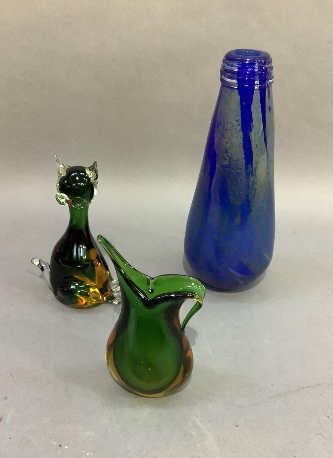 A Murano green and amber glass cat, 18.5cm high, a Murano green and amber glass jug, 17cm and a - Image 2 of 5