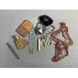 A small quantity of costume jewellery, gilt metal mesh purse, pen knife, a engine turned