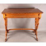 A VICTORIAN OAK SINGLE DRAWER SIDE TABLE, the rectangular top with rounded front corners, cavetto