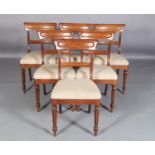 A SET OF SIX WILLIAM IV MAHOGANY DINING CHAIRS with figured panelled concave top rails and