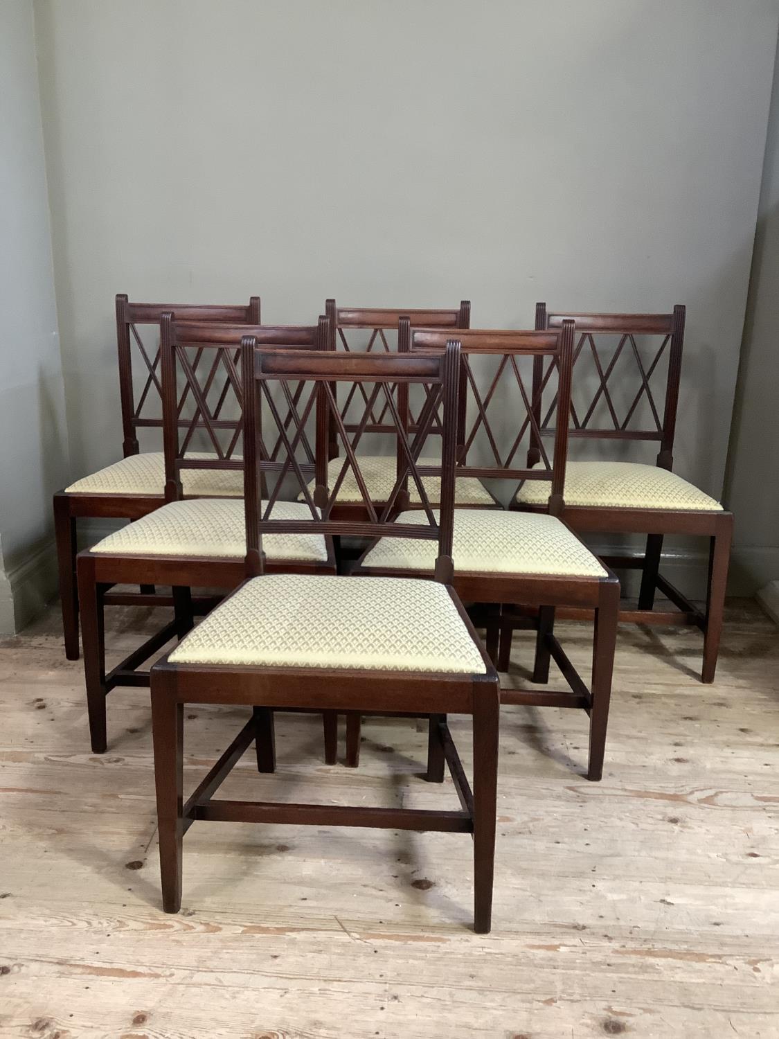 A set of six 19th century mahogany dining chairs, the reeded frames slightly concave tablet top - Image 4 of 4