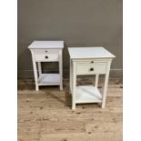 A pair of Willis and Gambier cream painted bedside tables with slides above single drawers on