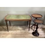 Two reproduction mahogany wine tables and a mahogany effect occasional table with serpentine ends on