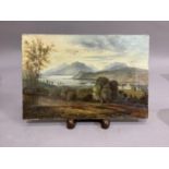 19th century, unsigned Kirkland Place and Manor House, lake and mountain landscape, oil on canvas,