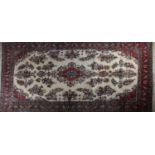 ANTIQUE PERSIAN HAND-MADE SAROUGH MAHAL CARPET, cream field, with blue and crimson floral