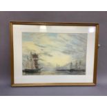 T M Dinsmore, masted sailing ships at anchor, pastel, signed to lower left, 29cm x 43cm