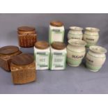 A set of four Art Deco T.G Green and Sons storage jars for flour, tapioca, raisins and a larger