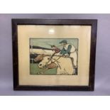 After Cecil Aldin, a set of three colour prints, 'The Finishing Post', 'Bowled Out at Cricket'